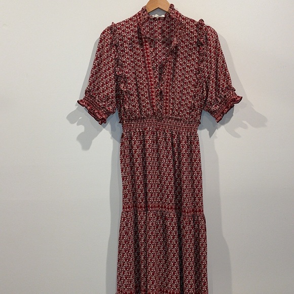 Max Studio Dress Floral Cottagecore Peasant Prairie Smocked Waist Pink - Picture 2 of 5